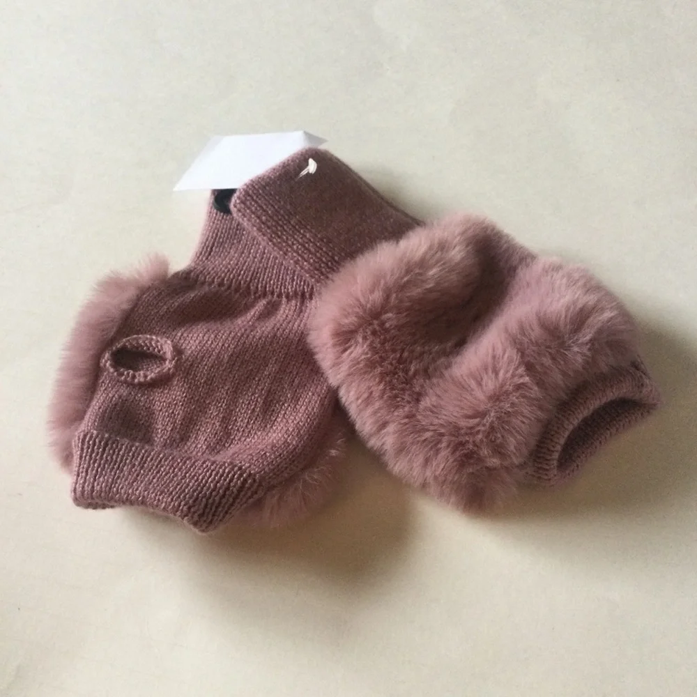 JOCELYN FAUX FUR FINGERLESS GLOVES MITTENS IN DUSTY ROSE  PINK NWOT